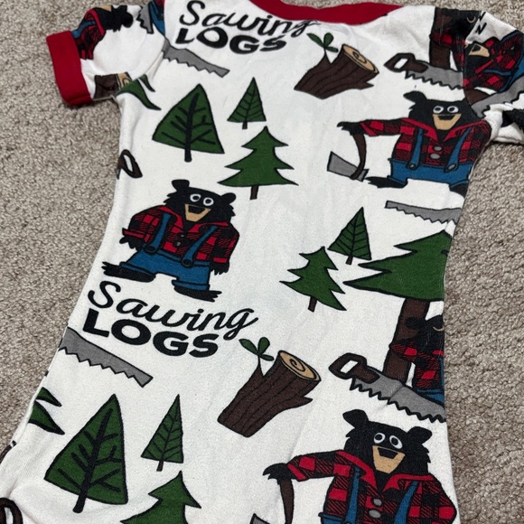 Lazy One Red and White Sawing Logs shorts body suit 2T - Picture 4 of 5
